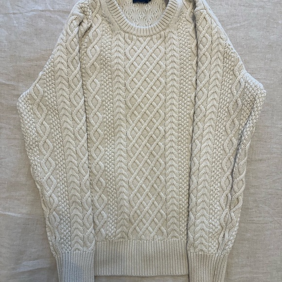 Men's Cable Knit Cotton Sweater - Cream - Picture 1 of 3